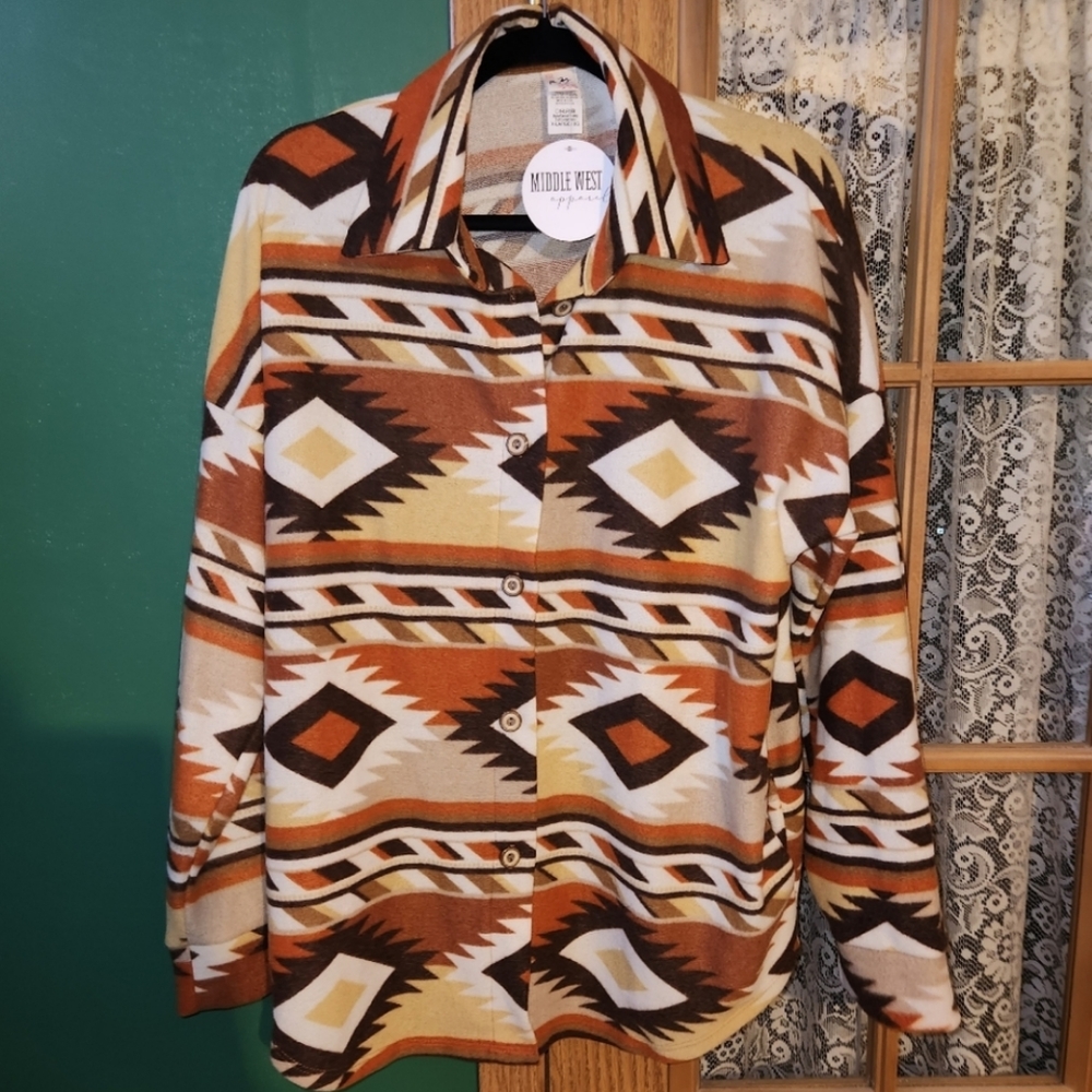 7th ray NWT XL Aztec orange/brown button-up shirt - Picture 1 of 4